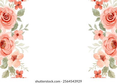 Watercolor flowers background for design. Floral border frame card template.