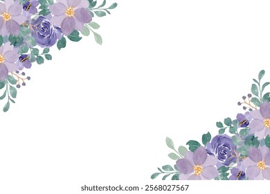 Watercolor flowers background for design. Floral border frame card template.