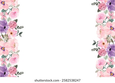 Watercolor flowers background for design. Floral border frame card template.