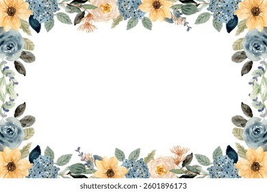 Watercolor flowers background for design. Floral border frame card template.