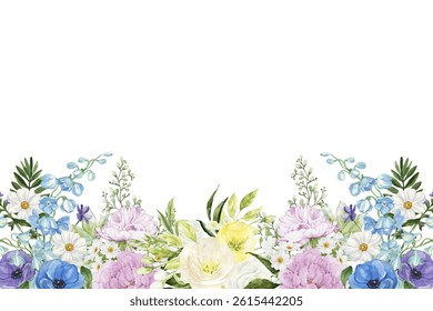 Watercolor flowers background for design. Floral border frame card template. Vector design illustration. for banner, wedding card.