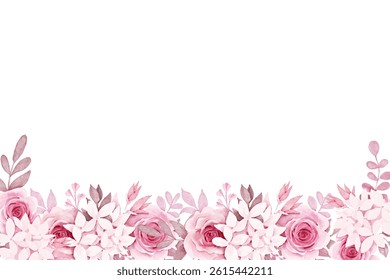 Watercolor flowers background for design. Floral border frame card template. Vector design illustration. for banner, wedding card.