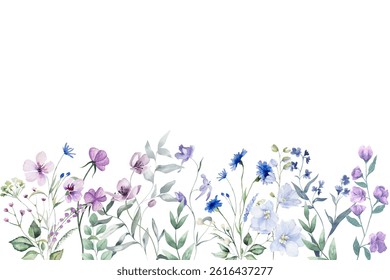 Watercolor flowers background for design. Floral border frame card template. Vector design illustration. for banner, wedding card.