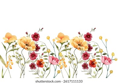 Watercolor flowers background for design. Floral border frame card template. Vector design illustration. for banner, wedding card.