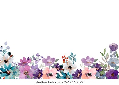 Watercolor flowers background for design. Floral border frame card template. Vector design illustration. for banner, wedding card.