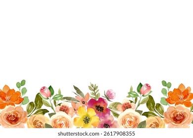 Watercolor flowers background for design. Floral border frame card template. Vector design illustration. for banner, wedding card.
