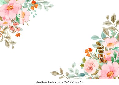 Watercolor flowers background for design. Floral border frame card template. Vector design illustration. for banner, wedding card.