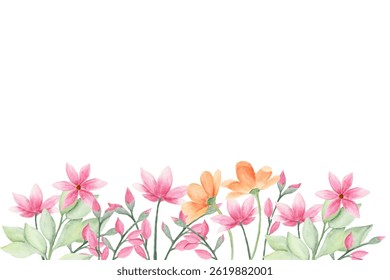 Watercolor flowers background for design. Floral border frame card template. Vector design illustration. for banner, wedding card.