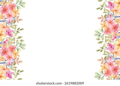 Watercolor flowers background for design. Floral border frame card template. Vector design illustration. for banner, wedding card.