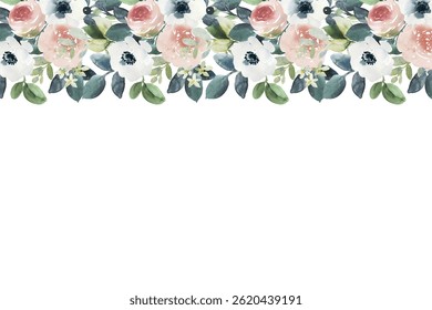 Watercolor flowers background for design. Floral border frame card template. Vector design illustration. for banner, wedding card.