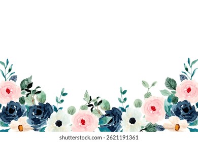 Watercolor flowers background for design. Floral border frame card template. Vector design illustration. for banner, wedding card.