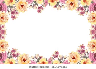 Watercolor flowers background for design. Floral border frame card template. Vector design illustration. for banner, wedding card.