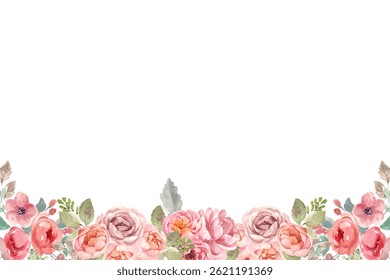 Watercolor flowers background for design. Floral border frame card template. Vector design illustration. for banner, wedding card.