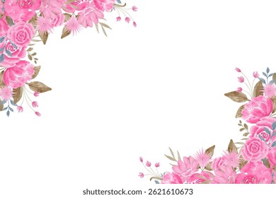 Watercolor flowers background for design. Floral border frame card template. Vector design illustration. for banner, wedding card.