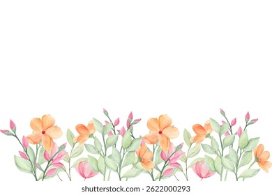 Watercolor flowers background for design. Floral border frame card template. Vector design illustration. for banner, wedding card.