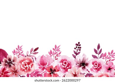 Watercolor flowers background for design. Floral border frame card template. Vector design illustration. for banner, wedding card.