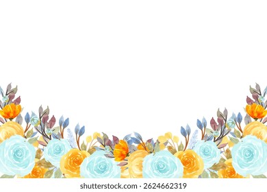 Watercolor flowers background for design. Floral border frame card template. Vector design illustration. for banner, wedding card.