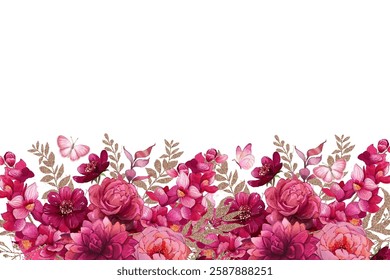 Watercolor flowers background frame for design. Floral border frame card template.