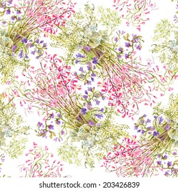 Watercolor flowers background seamless pattern vector