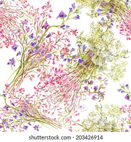 Watercolor flowers background seamless pattern vector