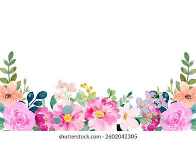 Watercolor flowers background, spring flowers frame