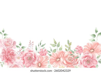 Watercolor flowers background, spring flowers frame