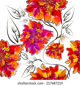 Watercolor flowers background. Vector