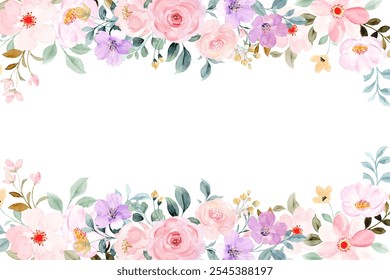 Watercolor flowers background vector for design. Floral border pastel color flower frame card template.