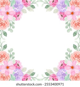 watercolor flowers background vector for design. Floral border flower frame card template.