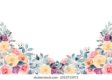 Watercolor flowers background vector for design. Floral border flower frame card template.