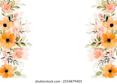 Watercolor flowers background vector for design. Floral border flower frame card template.