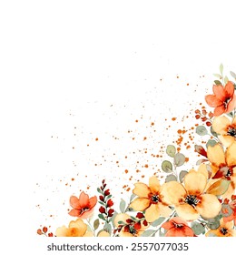 watercolor flowers background vector for design. Floral border flower frame card template.