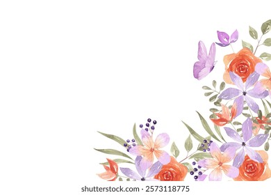 Watercolor flowers background vector for design. Watercolor floral border.