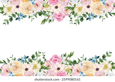 Watercolor flowers background vector for design.