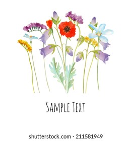 Watercolor flowers bouquet can be used as greeting card, invitation card for wedding, birthday