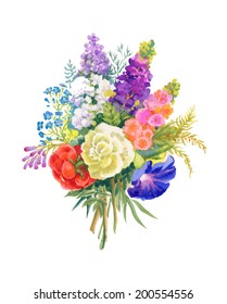 Watercolor flowers bouquet, on white background vector