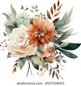 Watercolor flowers bouquets isolated on white background. , bunch of flowers watercolor for Stylish fall wedding bunch of flowers. design card, postcard, textile, flyer