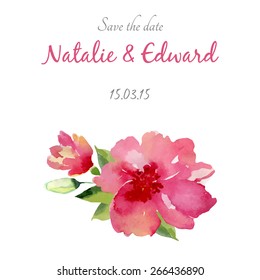 Watercolor flowers card, invitation card for wedding,birthday and summer background.