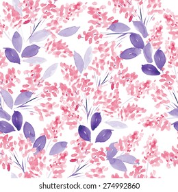 Watercolor flowers colorful seamless pattern. Vector illustration