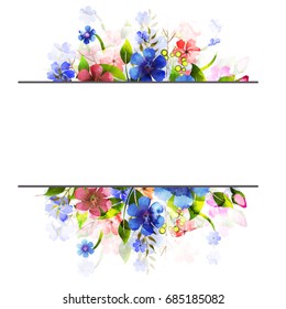 Watercolor flowers decorated background with space for your text, Can be used as greeting card or invitation card design.