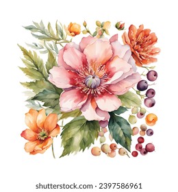 Watercolor flowers for design cards, vector EPS format.