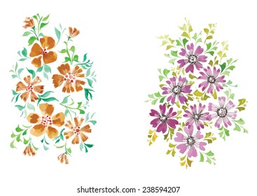 watercolor flowers in different styles