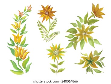 watercolor flowers in different styles