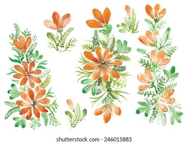 watercolor flowers in different styles