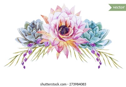 Watercolor Flowers Element   Succulents