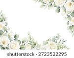 Watercolor flowers frame background for design. Floral frame card template. Vector design illustration for banner, wedding card.