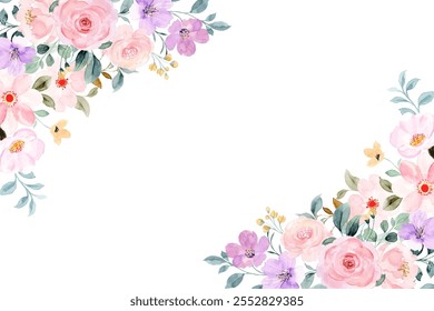 watercolor flowers frame background for design.