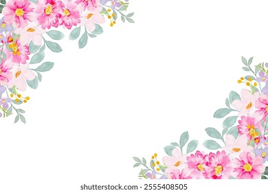 watercolor flowers frame background for design. Floral frame card template. Vector design illustration for banner, wedding card.