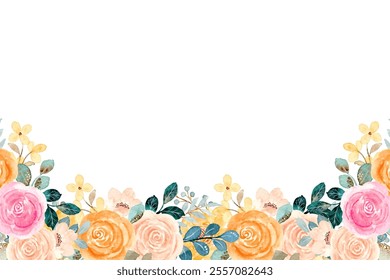 watercolor flowers  frame background for design. Floral border frame card template.