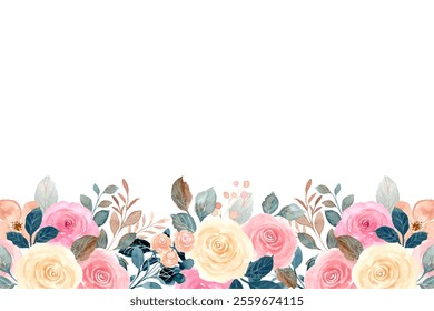 Watercolor flowers frame background for design. Floral border frame card template. Vector design illustration. for banner, wedding card.